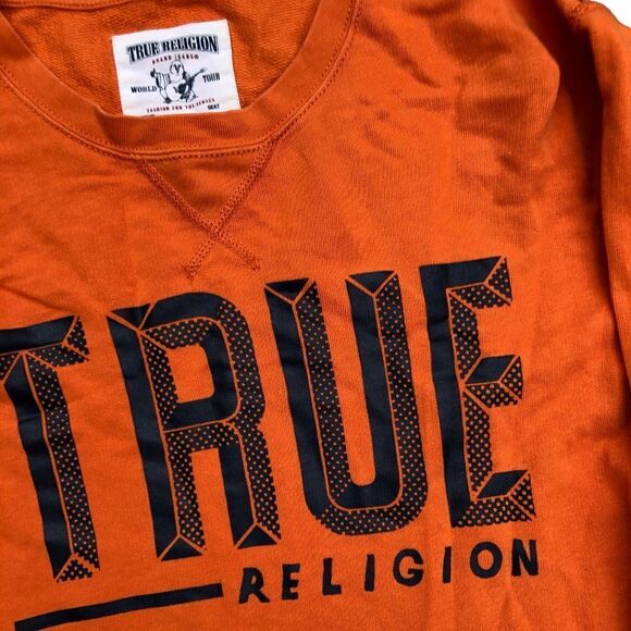 TRUE Religion Crew Neck Sweatshirt XXL Orange Big Logo - Picture 3 of 6